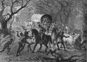 Kaffir angrep på en engelsk konvoi, c1880 av Unbekannt