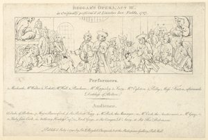 Nøkkel med liste over utøvere og publikum til: The Beggars Opera, 1. juli 1790., 1. juli 1790. av Unbekannt