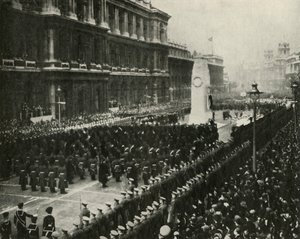 Kong George VI deltar på våpenvåpendagens seremoni ved Cenotaph, Whitehall, 11. november 1936, 1937. av Unbekannt
