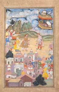 Kong Sal besøker Kala Yavana, folio fra en Harivamsa-legende om Hari Krishna, ca. 1590-95. av Unbekannt
