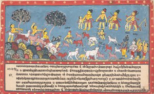 Krishna, Balarama og cowherders... fra en spredt Bhagavata Purana..., 1800-1825. av Unbekannt