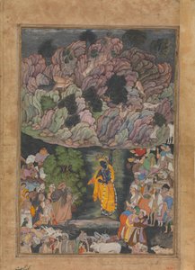 Krishna Holds Up Mount Govardhan to Shelter the Villagers of Braj, Folio from..., ca. 1590-95.    1155631   no       norwegian Successfully Translated  Original: Baptist Church, 1901, 19351942. Translat: Baptist Church, 1901, 19351942. 1160742 no norwegian av Unbekannt