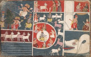 Krishna Playing the Flute og andre episoder fra Bhagavata Purana, ca. 1650. av Unbekannt