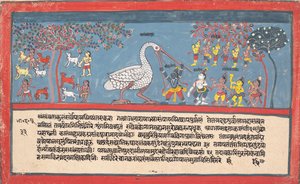 Krishna dreper Bakasura, Crane Demon..., fra en spredt Bhagavata Purana..., 1800-1825. av Unbekannt