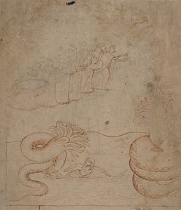 Krishna underkuer slangen Kaliya i Yamuna-elven..., ca. 1780. av Unbekannt