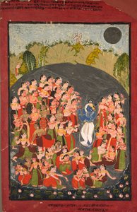 Krishna og Gopis samles for Rasamandala, ca. 1720-1730. av Unbekannt