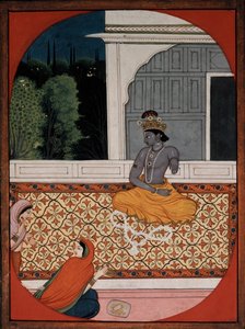 Krishna kaster kransen sin, c1800 av Unbekannt