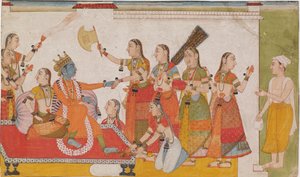 Krishna tar imot Sudama, fra Bhagavata Purna, ca. 1700. av Unbekannt
