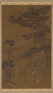 Landskap: håndverkere under en stor furutre, Ming-dynastiet, 1500-1600-tallet. av Unbekannt