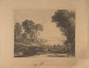 Landskap med figurer etter ekteskapet til Isaac og Rebecca, 1648, utgitt 1830. av Unbekannt