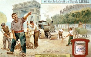 Legge en Macadam-veibane og komprimere den med en dampveivals, Paris, c1900 av Unbekannt