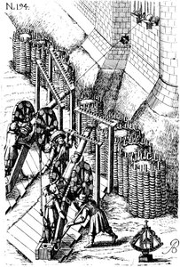 Legger beleiringskanon på mål, fra Le diverse et artificiose machine, 1620 av Unbekannt