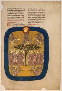 Blad fra et Beatus-manuskript: Angels Restrain the Four Winds..., ca. 1180. av Unbekannt