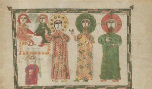 Blad fra en evangeliebok med fire stående evangelister, 1290-1330. av Unbekannt