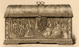 Skinnkiste med innskåret dekor, 1400-tallet, 1903. av Unbekannt