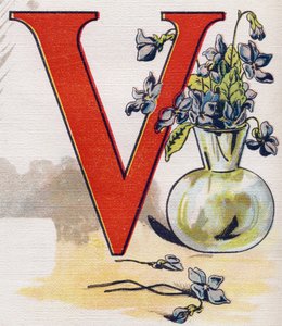 Bokstav V: vase med fioler. Gravering i "ABC L