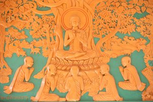 Buddhas liv. Buddha med sine 5 disipler i Benares Phnom Penh Kambodsja av Unbekannt