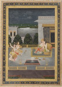 Elskere på terrasse med tre musikere, 1700-tallet. av Unbekannt