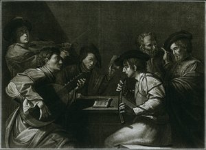 Lut, fiolin og svart buet sink, italiensk gravering av året 1784, 1948 av Unbekannt