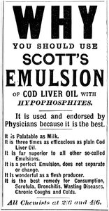 Magasinannonse for Scotts Emulsion of Cod Liver Oil, 1890 av Unbekannt