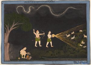 Maharana Jagat Singh kledd som en Bhil, jaktet hjort om natten, ca. 1735-40. av Unbekannt