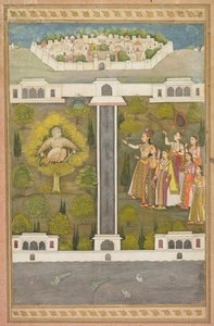 Mahliqa, datter av keiseren av Kina, peker på fuglemannen Khwaja Mubarak...verso, ca. 171 av Unbekannt