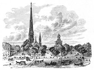 Main Street, Buffalo, overfor kirkene, 1883 av Unbekannt