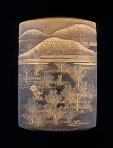 Makie lakk inro dekorert med stiliserte furutrær og åser, sen Edo-periode, Japan, 1750-1850 av Unbekannt