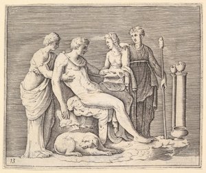 Man Attended by Three Women, publisert ca. 1599-1622. av Unbekannt