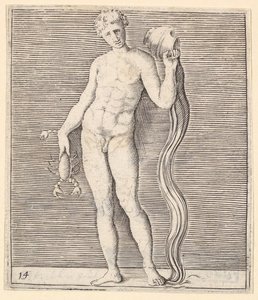 Man with Crayfish and Urne of Water, publisert ca. 1599-1622. av Unbekannt