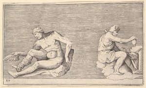 Man with Wing, Man with Vase and Dog, utgitt ca. 1599-1622. av Unbekannt