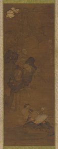 Mandarinender, steiner og en blomstrende plante, 1368-1644. av Unbekannt