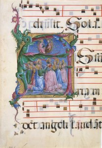 Manuskriptbelysning med jomfruens antagelse i en innledende A..., italiensk, 1450-60. av Unbekannt
