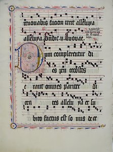 Manuskriptblad med initial D, fra et antifonarium, tysk, andre kvartal 1400-tallet. av Unbekannt