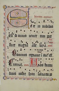 Manuskriptblad med initial E, fra et antifonarium, tysk, andre kvartal 1400-tallet. av Unbekannt