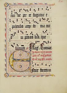 Manuskriptblad med initial E, fra et antifonarium, tysk, andre kvartal 1400-tallet. av Unbekannt