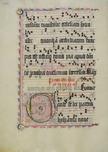 Manuskriptblad med initial G, fra et antifonarium, tysk, andre kvartal 1400-tallet. av Unbekannt