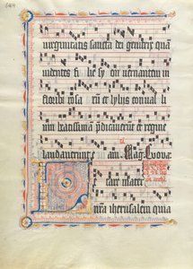 Manuskriptblad med initial L, fra et antifonarium, tysk, andre kvartal 1400-tallet. av Unbekannt