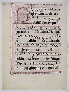 Manuskriptblad med initial P, fra en antifonbok, tysk, andre kvartal 1400-tallet. av Unbekannt