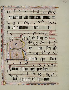 Manuskriptblad med initial R, fra et antifonarium, tysk, andre kvartal 1400-tallet. av Unbekannt