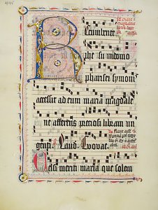 Manuskriptblad med initial R, fra en antifonbok, tysk, andre kvartal 1400-tallet. av Unbekannt