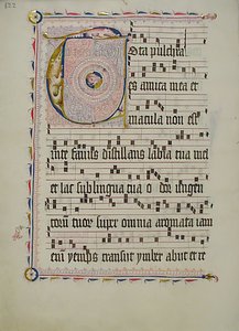 Manuskriptblad med initial T, fra et antifonarium, tysk, andre kvartal 1400-tallet. av Unbekannt