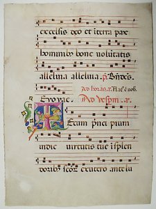 Manuskriptblad med initial T, fra et antifonarium, italiensk, 1400-tallet. av Unbekannt