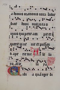 Manuskriptblad med initial V, fra et gradvis, tysk, andre kvartal 1400-tallet. av Unbekannt