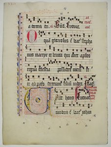 Manuskriptblad med initial V, fra et antifonarium, tysk, andre kvartal 1400-tallet. av Unbekannt