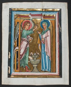 Manuskriptblad med kunngjøringen, fra en psalter, midten av 1200-tallet. av Unbekannt