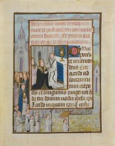 Manuskriptblad med den hellige nattverd, fra en timebok, ca. 1500. av Unbekannt