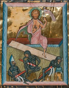 Manuskriptblad med oppstandelsen, fra en psalter, tysk, midten av 1200-tallet. av Unbekannt