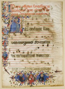 Manuskriptblad med besøk i en initial A og kardinal Adam Easton..., italiensk, ca. 1400. av Unbekannt