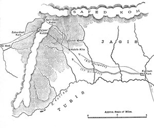 Kart som viser general Roberts mars til Peiwar Kotal 28. november til 1. desember 1878, c1880 av Unbekannt